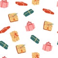 Christmas gifts seamless pattern. Colored garland for interior decoration, holiday and New Year. Perfect for wallpaper,