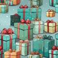 Christmas gifts seamless pattern, created with generative AI Royalty Free Stock Photo