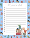 Christmas gifts shopping list empty printable fill in form decorated template vector illustration Royalty Free Stock Photo