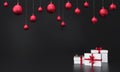 Christmas gifts and christmas tree red balls on black background Royalty Free Stock Photo