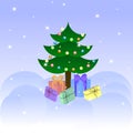 Christmas gifts under christmas tree on snowy background Royalty Free Stock Photo