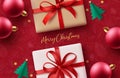 Christmas gifts vector background design. Merry christmas and happy new year greeting text Royalty Free Stock Photo