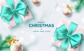 Christmas gifts vector design. Merry christmas and happy new year greeting text with gift boxes Royalty Free Stock Photo