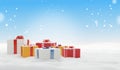 Christmas gifts winter snow background 3d-illustration