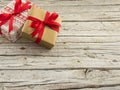 Christmas gifts on wooden background