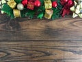 Christmas Gifts Wooden Background. Photo image