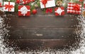 Christmas gifts on wooden table with free space for text Royalty Free Stock Photo