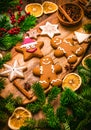 Christmas gingebread and cookies with spices and dryed orange Royalty Free Stock Photo