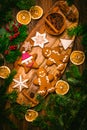 Christmas gingebread and cookies with spices and dryed orange Royalty Free Stock Photo