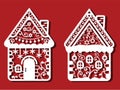 Christmas Ginger bead houses for laser cutting Monochrime ornamental simple drawing