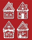 Christmas Ginger bead houses for laser cutting Monochrime ornamental simple drawing