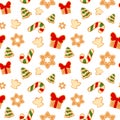 Christmas ginger cookie seamless pattern cute flat Royalty Free Stock Photo