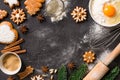 Christmas gingerbread background cookies with ingredient cooking, happy new year holiday concept Royalty Free Stock Photo