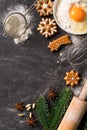 Christmas gingerbread background cookies with ingredient cooking, happy new year holiday concept Royalty Free Stock Photo