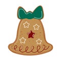 Christmas gingerbread Bell. Traditional baked cookie. Vector illustration