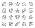 Christmas Gingerbread charcoal draw line icons vector set
