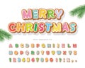 Christmas Gingerbread Cookie font. Bisquit traditional decorative alphabet. Hand drawn cartoon colorful letters, numbers Royalty Free Stock Photo