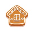 Christmas Gingerbread Cookie in Shape House, Cartoon Sweets, Decorated Pastry with Icing Graphic Design Element