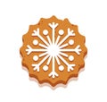Christmas Gingerbread Cookie in Shape Snowflake, Xmas Traditional Snack, Cartoon Sweets, Decorated Pastry with Icing