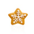Christmas Gingerbread cookie in snowflake shape isolated on white background with clipping path. Christmas card design element Royalty Free Stock Photo