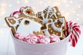 Christmas gingerbread cookies with candy canes. Christmas sweets