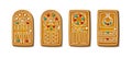 Christmas gingerbread cookies in cartoon style isolated on white background. Sweet biscuits in shape of festive doors Royalty Free Stock Photo