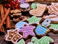 Christmas gingerbread cookies cinnamon sticks and candels. Royalty Free Stock Photo