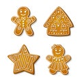 Christmas gingerbread cookies. Festive biscuits in shape of gingerbread man and woman, house and star. Cartoon Vector Royalty Free Stock Photo