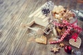 Christmas gingerbread cookies, festive rustic table decoration Royalty Free Stock Photo