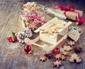 Christmas gingerbread cookies, festive rustic table decoration Royalty Free Stock Photo