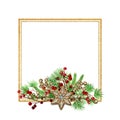 Christmas gingerbread cookies Frame Greeting card, banner, poster, concept. Border of pine branches on white background Royalty Free Stock Photo