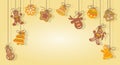 Christmas gingerbread cookies hanging on the ropes vector background