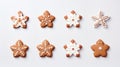 Christmas gingerbread cookies isolated on white background. Flat lay, top view Generative AI Royalty Free Stock Photo