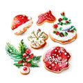 Christmas gingerbread cookies isolated on white background, watercolor illustration. Generative AI animal ai