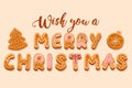 Christmas gingerbread cookies lettering. Sweet Merry Christmas greeting slogan