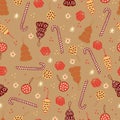 Christmas gingerbread cookies and pastries in the form of fir trees and Christmas balls striped lollipops canes and stars vector Royalty Free Stock Photo