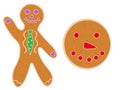 Christmas gingerbread cookies in the shape of a man and circle decorated colored icing Royalty Free Stock Photo