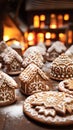 Christmas gingerbread cookies in the shape of snowflakes on a wooden table Royalty Free Stock Photo