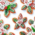 Christmas gingerbread cookies with snowflakes on white background, top view AI generated animal ai