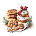 Christmas gingerbread cookies on a white background. Digital watercolor painting generative AI animal ai