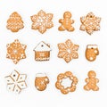 Christmas gingerbread cookies on white background. Flat lay. top view. New year concept Royalty Free Stock Photo