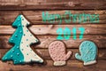 Christmas 2017 gingerbread cookies on wood greeting card