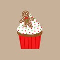 Christmas gingerbread cupcake vector illustration