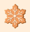 Christmas gingerbread decorated snowflake cookie. Winter holiday. Royalty Free Stock Photo
