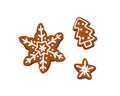 Christmas gingerbread, holiday cookies. Xmas ginger bread, biscuits coated with sugar icing, sweet glaze. Festive Royalty Free Stock Photo