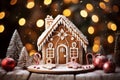 Christmas gingerbread house adorned with royal icing, candy canes, and gumdrops Royalty Free Stock Photo