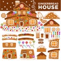 Christmas gingerbread house constructor cartoon cookie candy greeting New Year card icons Royalty Free Stock Photo