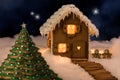 Christmas gingerbread house in snow scene Royalty Free Stock Photo