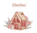 Christmas gingerbread house watercolour hand painting isolated on wh ite background Royalty Free Stock Photo