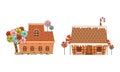 Christmas gingerbread houses set. Traditional festive sweet dessert cartoon vector illustration Royalty Free Stock Photo